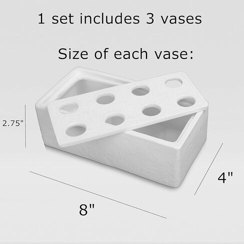 3 Pack White Porcelain Flower Vases Handmade, Ceramic Rectangular Floral Centerpieces for Dining Table, Home Décor, Wedding, Total Length 24 inches, No Leak (White) in Kuwait