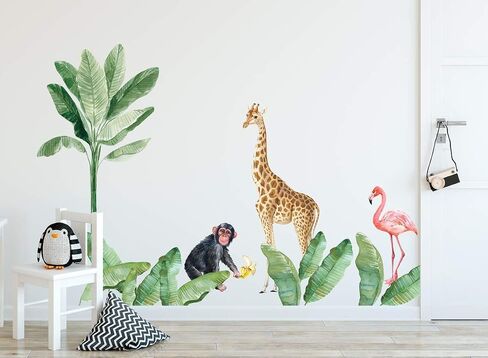 Murwall Kids Wall Decals Nursery Tropical Wall Sticker Safari Animals Decal Exotic Leaves Decals Leaf Wall Sticker Kids Room Nursery in Saudi Arabia