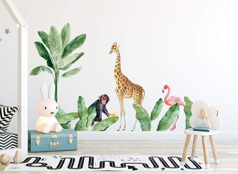 Murwall Kids Wall Decals Nursery Tropical Wall Sticker Safari Animals Decal Exotic Leaves Decals Leaf Wall Sticker Kids Room Nursery in Saudi Arabia