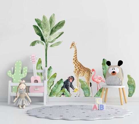 Murwall Kids Wall Decals Nursery Tropical Wall Sticker Safari Animals Decal Exotic Leaves Decals Leaf Wall Sticker Kids Room Nursery in Saudi Arabia