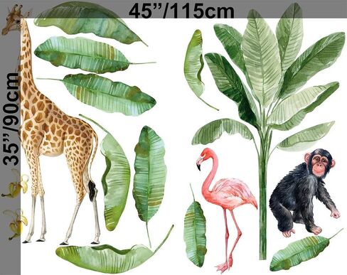 Murwall Kids Wall Decals Nursery Tropical Wall Sticker Safari Animals Decal Exotic Leaves Decals Leaf Wall Sticker Kids Room Nursery in Saudi Arabia