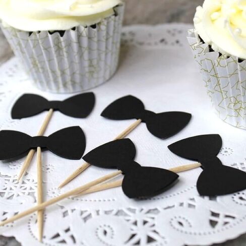 Black Bow Tie Cupcake Toppers - Food Picks - Party Picks - Tuxedo Wedding Toppers - Bowtie - Bowties(Set of 24) in Saudi Arabia