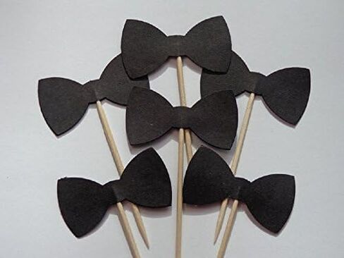 Black Bow Tie Cupcake Toppers - Food Picks - Party Picks - Tuxedo Wedding Toppers - Bowtie - Bowties(Set of 24) in Saudi Arabia