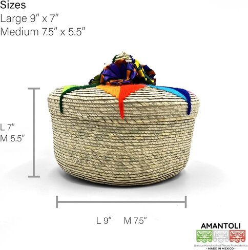Amantoli - Mexican 100% Handwoven |1 Large Tortilla Baskets | Mexican Handcrafted Tortilla Warmer |Tortillero de Palma Hecho en Mexico | Palm Straw Mexican Tortilla Bowl | Fiesta - Decoration. in Kuwait