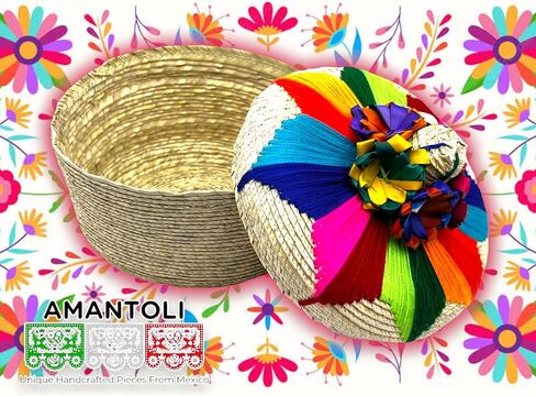 Amantoli - Mexican 100% Handwoven |1 Large Tortilla Baskets | Mexican Handcrafted Tortilla Warmer |Tortillero de Palma Hecho en Mexico | Palm Straw Mexican Tortilla Bowl | Fiesta - Decoration. in Kuwait