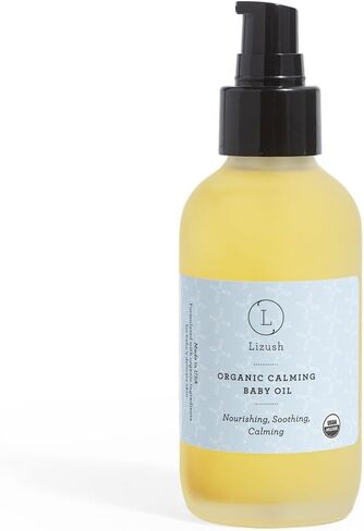 Lizush Organic Calming Baby Oil - 4 oz. Massage Oil with Soothing Calendula, Lavender, and Jojoba Oil - Baby Essentials to Nurture and Protect Skin in Kuwait