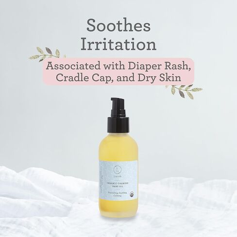 Lizush Organic Calming Baby Oil - 4 oz. Massage Oil with Soothing Calendula, Lavender, and Jojoba Oil - Baby Essentials to Nurture and Protect Skin in Kuwait