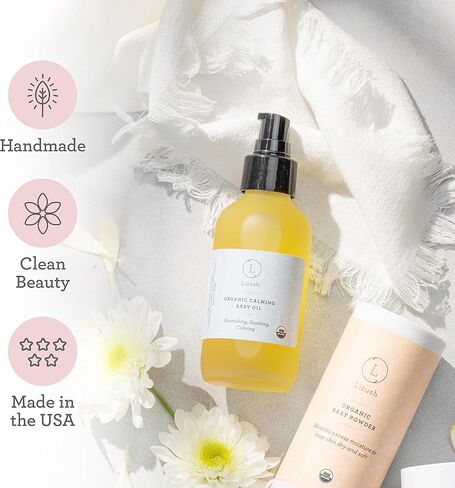 Lizush Organic Calming Baby Oil - 4 oz. Massage Oil with Soothing Calendula, Lavender, and Jojoba Oil - Baby Essentials to Nurture and Protect Skin in Kuwait