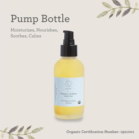 Lizush Organic Calming Baby Oil - 4 oz. Massage Oil with Soothing Calendula, Lavender, and Jojoba Oil - Baby Essentials to Nurture and Protect Skin in Kuwait