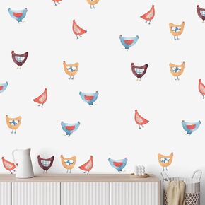 ملصقات جدارية على شكل دجاجة Wallency - ملصق حائط غير لامع - ملصقات جدارية بألوان مائية، ديكور حضانة شمالية، ديكور جدار المزرعة الريفية - انزع والصق، ملصقات حائط قابلة للإزالة - مجموعة من 42 ملصقًا in Kuwait