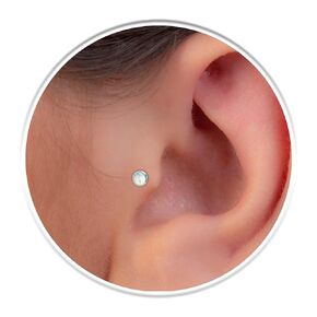 Tiny L Shape Tragus Stud White Opal - 22 Gauge Tragus Pin Stud 925 Silver - Cartilage Studs For Women Men Ear Jewelry