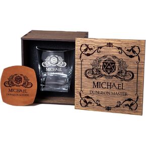 Game Master Gift Idea - Personalized Gifts for Him - Role Game Style Whisky Glass with Gift Box - Presents for Husband and Boyfriend (Customized - Add Your Text)