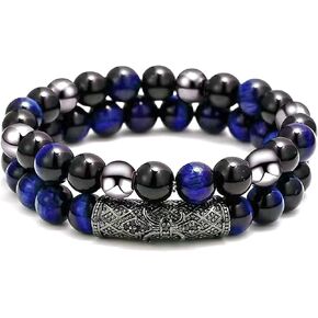 2Pcs Triple Protection Bracelet,Natural Tigers Eye Black Obsidian and Hematite 8 MM Beads Bracelet for Men Women Gift, Healing Crystal Bracelet Bring Luck and Prosperity and Happiness (Yellow)
