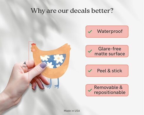 ملصقات جدارية على شكل دجاجة Wallency - ملصق حائط غير لامع - ملصقات جدارية بألوان مائية، ديكور حضانة شمالية، ديكور جدار المزرعة الريفية - انزع والصق، ملصقات حائط قابلة للإزالة - مجموعة من 42 ملصقًا in Kuwait
