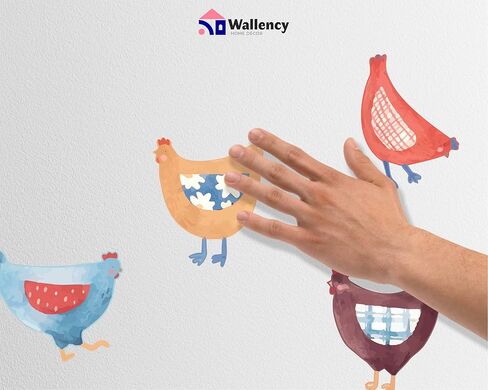 ملصقات جدارية على شكل دجاجة Wallency - ملصق حائط غير لامع - ملصقات جدارية بألوان مائية، ديكور حضانة شمالية، ديكور جدار المزرعة الريفية - انزع والصق، ملصقات حائط قابلة للإزالة - مجموعة من 42 ملصقًا in Kuwait