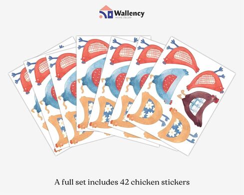 ملصقات جدارية على شكل دجاجة Wallency - ملصق حائط غير لامع - ملصقات جدارية بألوان مائية، ديكور حضانة شمالية، ديكور جدار المزرعة الريفية - انزع والصق، ملصقات حائط قابلة للإزالة - مجموعة من 42 ملصقًا in Kuwait