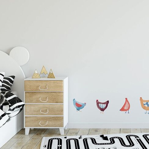 ملصقات جدارية على شكل دجاجة Wallency - ملصق حائط غير لامع - ملصقات جدارية بألوان مائية، ديكور حضانة شمالية، ديكور جدار المزرعة الريفية - انزع والصق، ملصقات حائط قابلة للإزالة - مجموعة من 42 ملصقًا in Kuwait