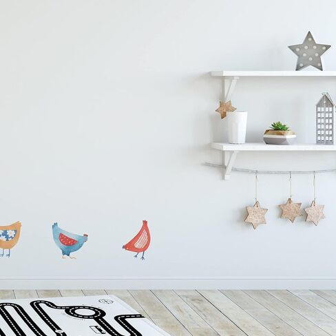 ملصقات جدارية على شكل دجاجة Wallency - ملصق حائط غير لامع - ملصقات جدارية بألوان مائية، ديكور حضانة شمالية، ديكور جدار المزرعة الريفية - انزع والصق، ملصقات حائط قابلة للإزالة - مجموعة من 42 ملصقًا in Kuwait
