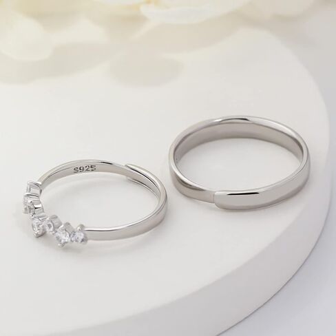 Meissa Sterling Silver Couple Ring Adjustable Personalized Couple Rings for Men and Women Open Back Rings for Wedding Engagement Anniversary Ring Set (Set of two rings) in Kuwait