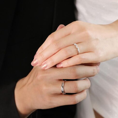 Meissa Sterling Silver Couple Ring Adjustable Personalized Couple Rings for Men and Women Open Back Rings for Wedding Engagement Anniversary Ring Set (Set of two rings) in Kuwait
