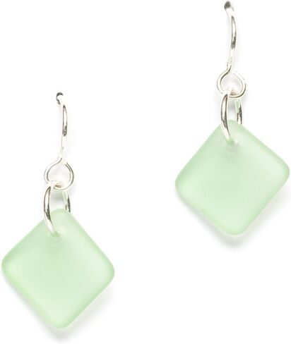 Sea Glass Delicate Diamond Earrings (Aqua) Beach Earrings for Women by EcoSeaCo, using recycled and sustainable material. Handmade in the USA in Saudi Arabia