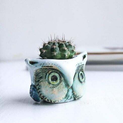 Small Flower Pots for Succulents 1.5-2.4 in - Green Ceramic Owl Mini Pots for Potted Succulent and Cactus Planters Indoor room decor- Cute Planter Animal Shape with drain in Saudi Arabia