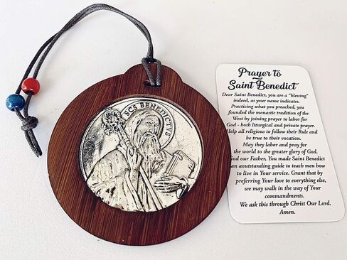 ميدالية Saint Benedict فضية اللون مع بطاقة صلاة بحجم المحفظة لحماية مرآة الرؤية الخلفية للسيارة أو سحر نعمة المنزل/Medalla De San Benito Para Espejo Retrovisor o Para Bendicion del hogar in Saudi Arabia