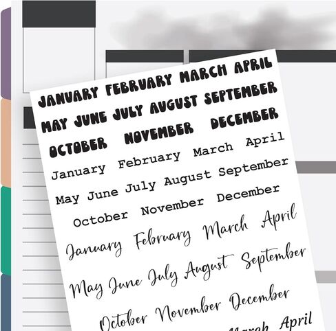 Mini Months Planner Stickers, Undated Planner, 144 Months of the Year Stickers, Decorative Planning Stickers, Clear Removable Waterproof vinyl stickers, Black Font Modern Fancy in Kuwait