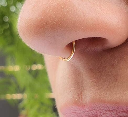 Gold Clip on Septum Piercing - Looks Real Piercing Handmade 14k Gold Fake Septum Ring - 8mm Thin 20 Guage Gold Faux Piercing Hoop - No Piercing Needed in Saudi Arabia