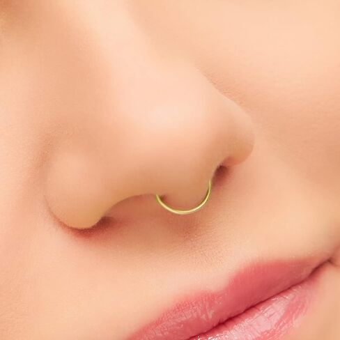 Gold Clip on Septum Piercing - Looks Real Piercing Handmade 14k Gold Fake Septum Ring - 8mm Thin 20 Guage Gold Faux Piercing Hoop - No Piercing Needed in Saudi Arabia
