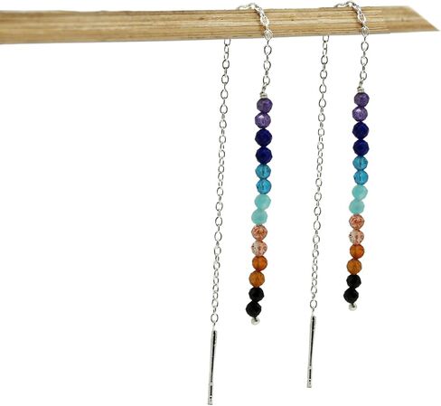 GemInspire 925 Sterling Silver Natural Herkimer Beads Threader Earring, Gemstone Earring For Women, Handmade Jewelry, Gift For Her (Herkimer Gold Plated) in Kuwait