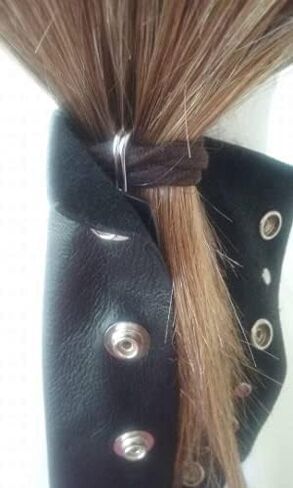Black Leather Hair Wrap 8" Inch - Ponytail Wrap & Tangle Saver | Biker Helmet Motorcycle Accessories for Women | Fringe | Made in USA | Accessory in Saudi Arabia