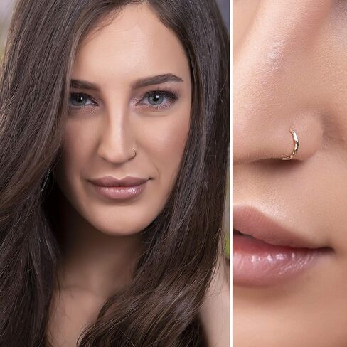 Tiny Gold Faux Nose Ring - clip on nose hoop - 20 Gauge 14k Gold Filled clip on Nose Piercing hoop in Kuwait