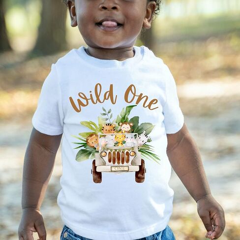 Wild one safari animals jungle zoo 1st first birthday shirt wild one shirt one wild birthday boy 1st birthday shirt boys wild shirt (18 month) in Saudi Arabia