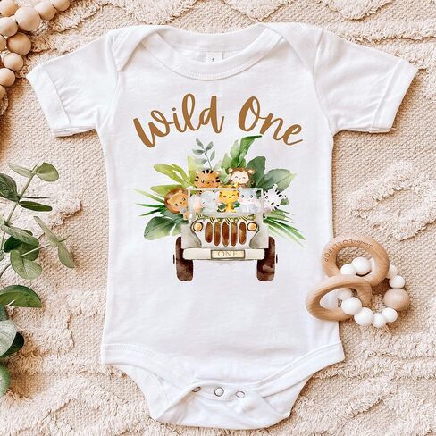 Wild one safari animals jungle zoo 1st first birthday shirt wild one shirt one wild birthday boy 1st birthday shirt boys wild shirt (18 month) in Saudi Arabia