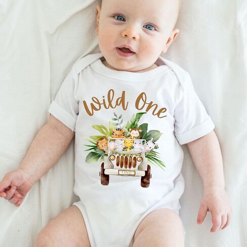 Wild one safari animals jungle zoo 1st first birthday shirt wild one shirt one wild birthday boy 1st birthday shirt boys wild shirt (18 month) in Saudi Arabia