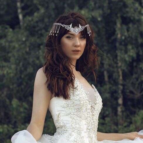 MOSTORY Handmade Black Crystal Circlet Medieval Fairy Moon Headpiece with Rhinestone Tassels Dark Elf Crown for Women Girls Bridal Shower Parties Renaissance Fair Prom Maternity Shoot in Kuwait