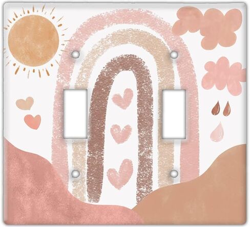 Decorative Wall Switch Cover Plate - Boho Southwest Rainbow Decor Switch Plate - Makes a Great Nursery Decor With Pinks, Browns, and Off-white (Double Blank Cover) in Saudi Arabia