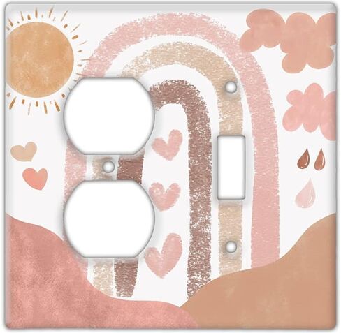 Decorative Wall Switch Cover Plate - Boho Southwest Rainbow Decor Switch Plate - Makes a Great Nursery Decor With Pinks, Browns, and Off-white (Double Blank Cover) in Saudi Arabia