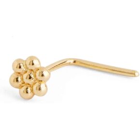 Tiny Gold Nose Stud, Real 14k Yellow Solid Gold Dainty Flower Piercing L Bend Nose Stud, Tribal Boho Cute Nose Piercing Jewelry, Minimalist Delicate Small Artisan Handmade Boho Jewelry, 20g