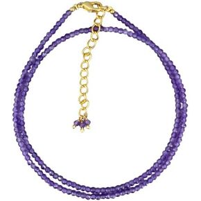 Gempires Amethyst Beaded Choker Necklace, Amethyst Faceted Beads 2.4-2.5 mm, February Birthstone, Amethyst Jewelry 18 inch Adjustable 14k Gold Plated Chain