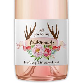 Antlers Bridesmaid Mini Champagne Label ● SET of 8 ● Rustic Bridesmaid Proposal, Country Maid of Honor ASK Matron of Honor Proposal, Wedding Wine Gifts, Favors, 3.5" x 2" WATERPROOF Labels, M121-ASK-8 in Kuwait