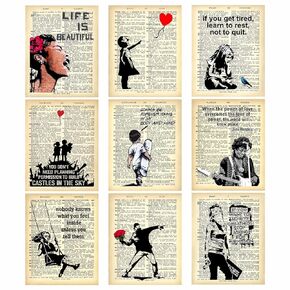 Banksy Wall Art Set - Motivational Graffiti Street Art Positive Inspirational Quotes Encouraging Poster for Living Room Teens Bedroom Home Office Decor - Unframed 8 x 10 Dictionary Prints in Kuwait