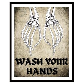 فن جداري لديكور الحمام من Roxbury Row Skeleton Hands، ديكور هيكل عظمي | لافتات حمام مضحكة، فن جداري لديكور الحمام القوطي، ديكور مخيف، ديكور مخيف، ديكور حمام الهالوين (8X10 غير مؤطر) in Kuwait