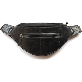 Unisex Fanny pack, Leather fanny pack, Leather belt and Hip bag with multiple pockets, for waist 34 to 42 inches (Black) in Kuwait