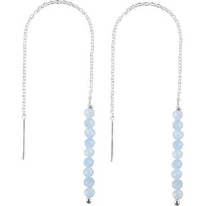 Natural Amazonite Crystal Stone Beads Dainty Threader Earrings for Women, Birthstone Handmade Birthday Jewelry Gift for Mom, Silver Plated Threader Dangle Earrings in Saudi Arabia