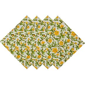 The Hand Block Printed Napkins, Cotton Cloth Napkins, Set of 4-20x20 Inch India Printed Washable Kitchen Towel Napkins, Dinner Table Reusable Wedding Party Napkins, Valentine Gifts for Her