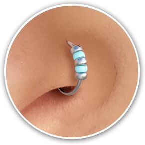 Faux Nose Ring 24g Orange Bead Clip-On - 925 Sterling Silver Hoop - No Piercing Needed - Fake Nose Hoop - Clip-On False Nose Hoop in Saudi Arabia