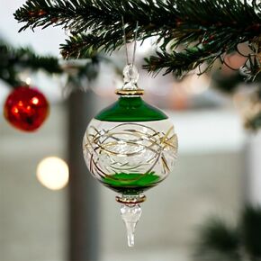 زخرفة عيد الميلاد من الزجاج الذهبي عيار 14 قيراط منقوشة باللون الأخضر لزينة شجرة عيد الميلاد - زخارف معلقة لزينة الأشجار - ديكور عيد الميلاد للمنزل - زينة للزينة الصيفية | زجاج مصري in Kuwait