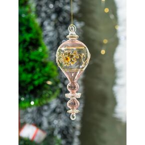 Pharaonic Vintage style pink Glass ornament for Christmas tree decorations emboss with 14K Gold | summer decorations for home | Xmas tree decorative ornaments | decorating gifts | hanging ornaments in Kuwait